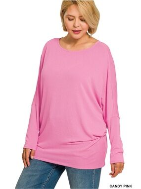 New!Plus Size Candy Pink hacci dolman sleeve boat neck top Size 2X
